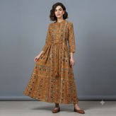 پیراهن نخی ملیله دوزی زنانه بلند کمربند دار وارداتی