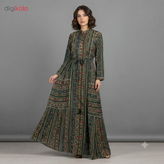 پیراهن نخی ملیله دوزی زنانه بلند کمربند دار وارداتی
