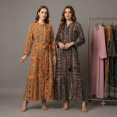 پیراهن نخی ملیله دوزی زنانه بلند کمربند دار وارداتی
