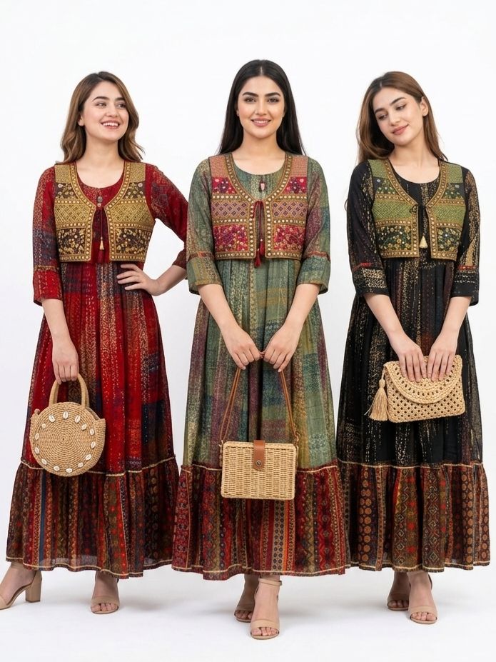 پیراهن نخی کورتایی هندی جلیقه ای سون اف قشم